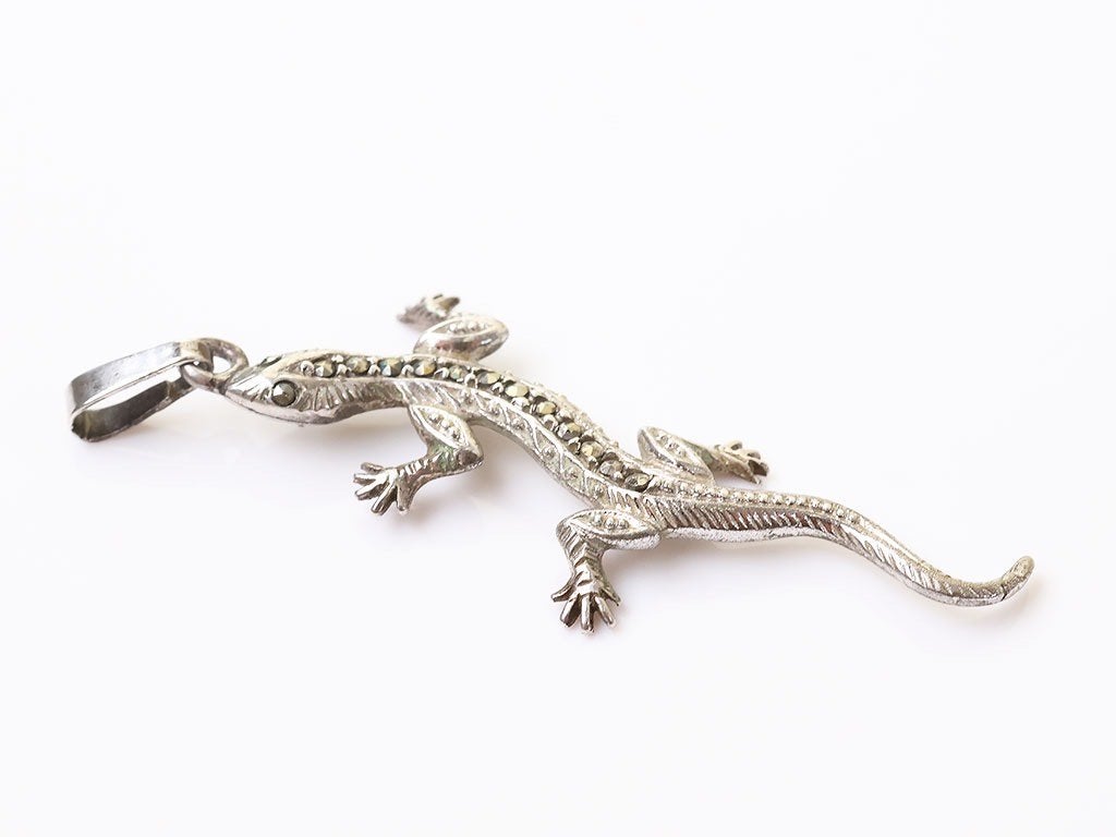 925 Zilveren Salamander Hanger met Markasiet | Vintage Bedel, Ophalen of Verzenden, Zo goed als nieuw, Zilver, Overige merken