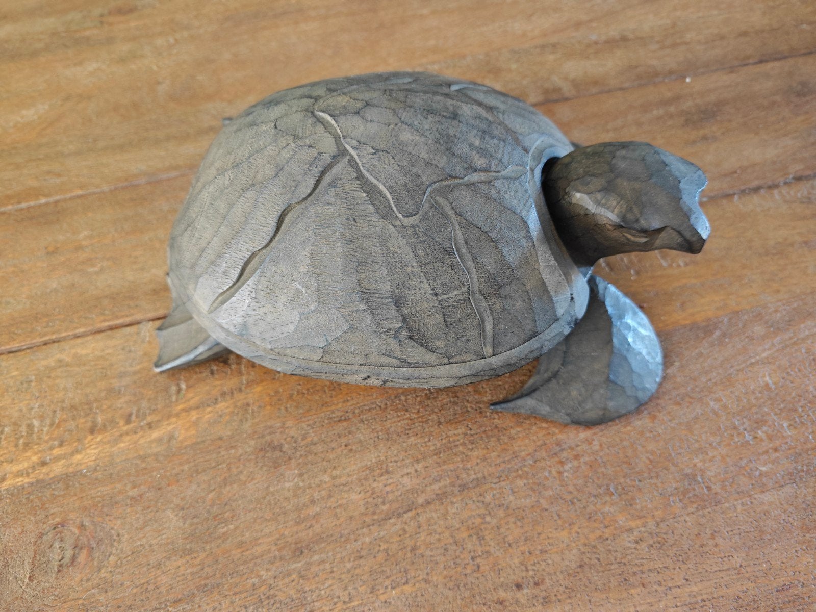 Houten schildpad met verborgen opbergruimte - 25cm, Hout, Gebruikt, Overige stijlen, Ophalen of Verzenden