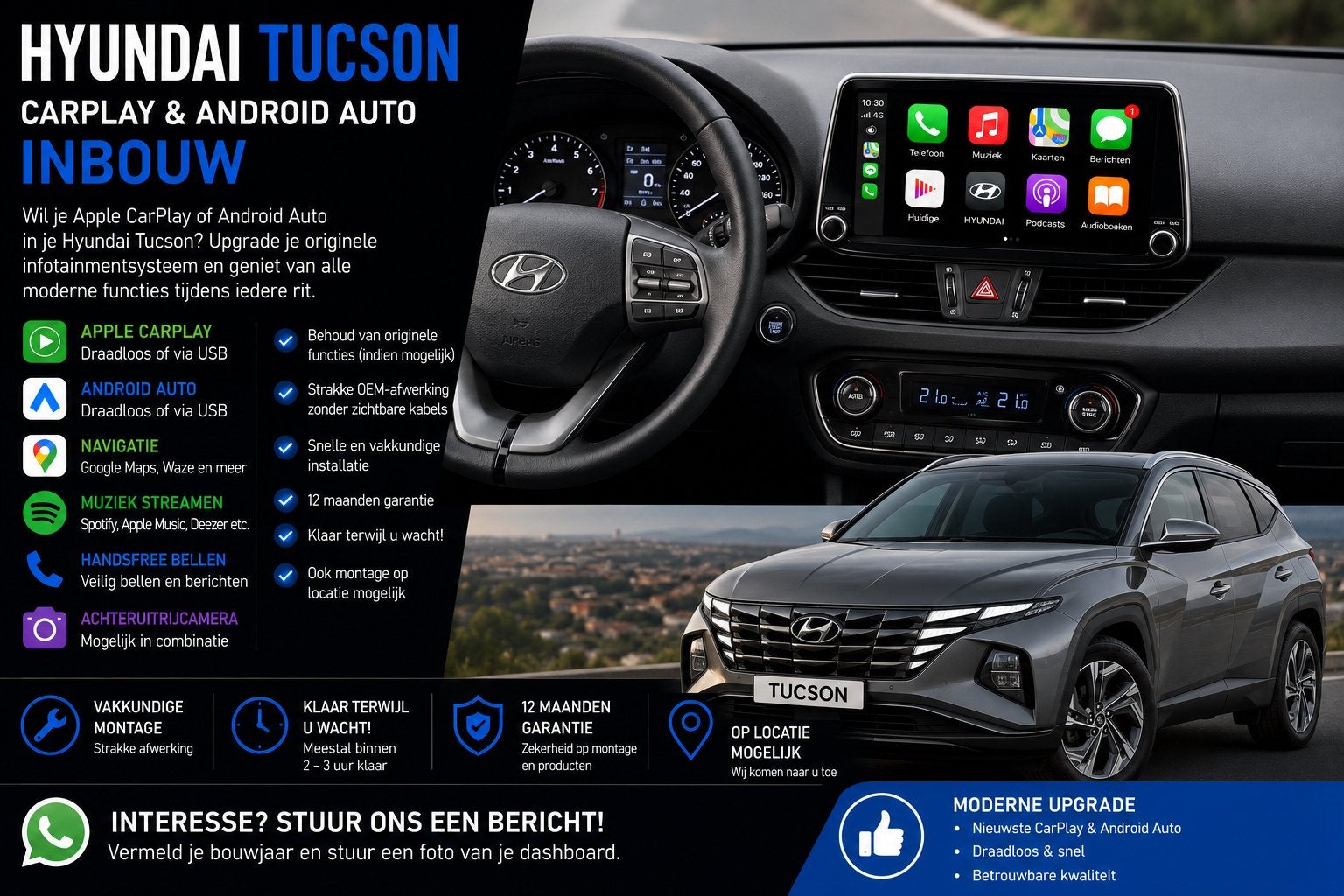 Hyundai Tucson CarPlay & Android Auto Inbouw, Ophalen, Nieuw