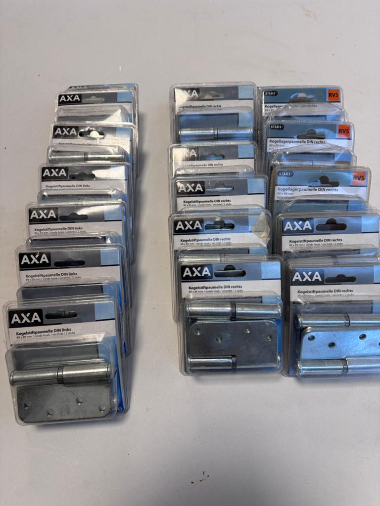 Partij (19) sets AXA Kogelpaumelle Scharnieren 89 x 89, Doe-het-zelf en Verbouw, Ophalen of Verzenden, Nieuw, Scharnier