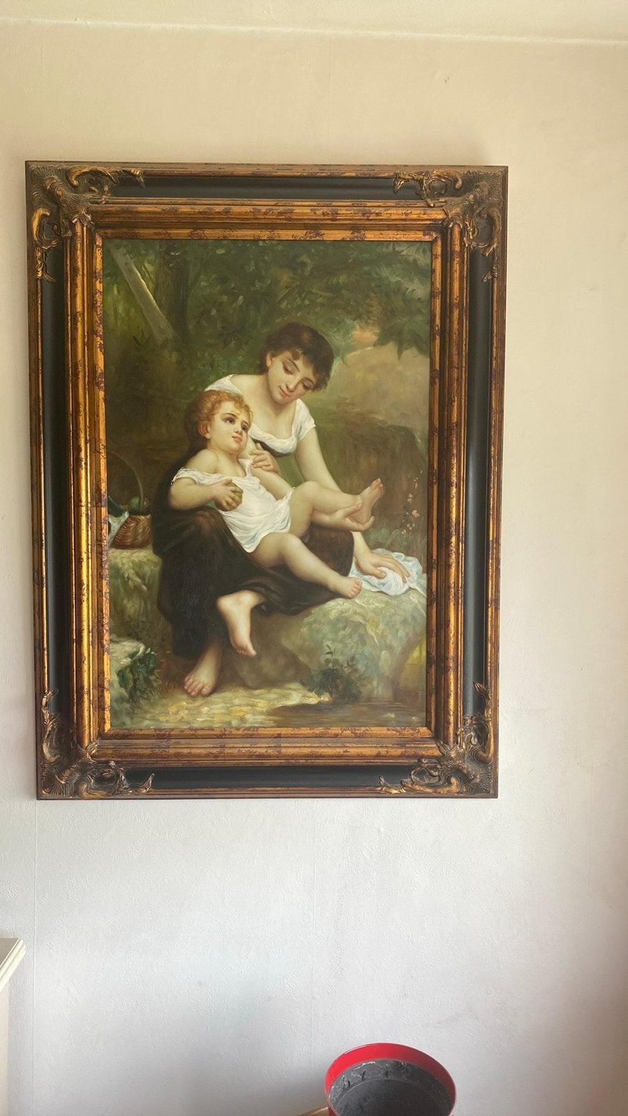 Klassiek olieverfschilderij: Moeder en kind in landschap, Antiek en Kunst, Kunst | Schilderijen | Klassiek, Portret of Personen