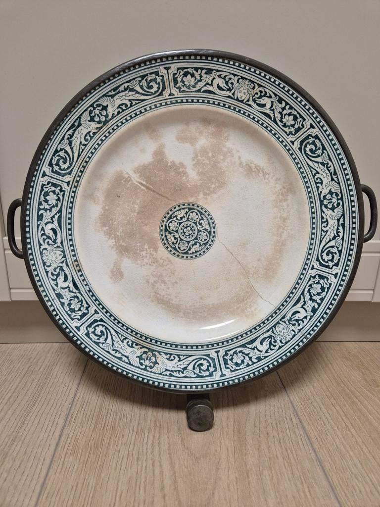 Te koop een antiek warmwaterbord van James Dixon & Sons, Antiek en Kunst, Antiek | Schalen, Ophalen of Verzenden
