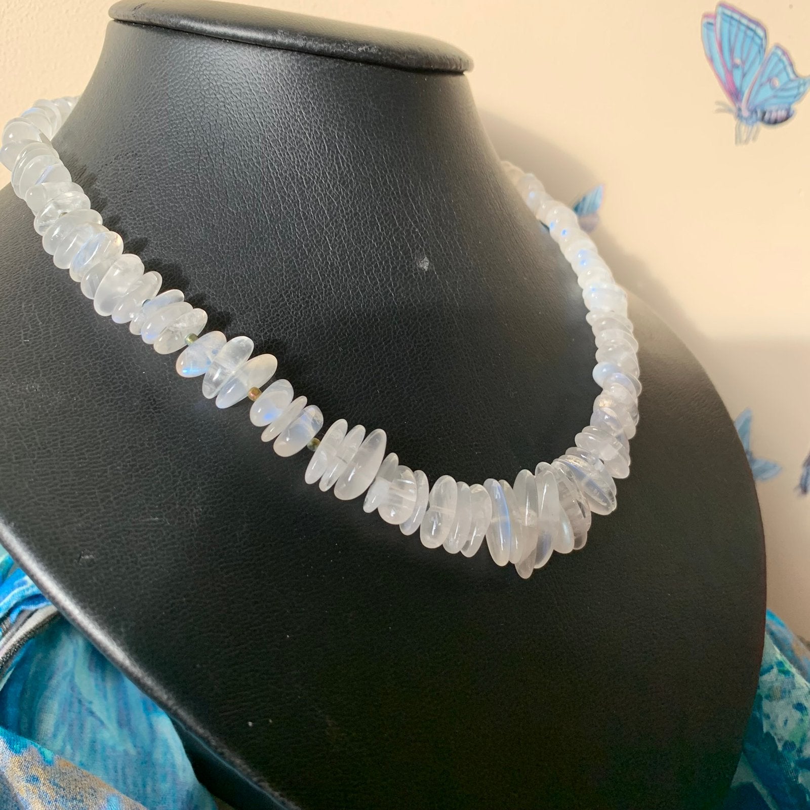Maansteen regenboog beschermt geluk harmonie balans intuïtie, Wit, Magnolia11, Nieuw, Verstelbaar