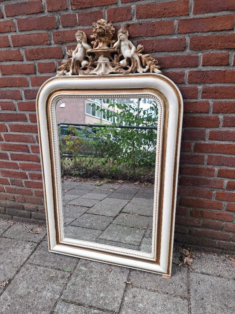 Prachtige Antieke Kuifspiegel met Engelen 71x120, Ophalen, Rechthoekig, 50 tot 100 cm, 100 tot 150 cm