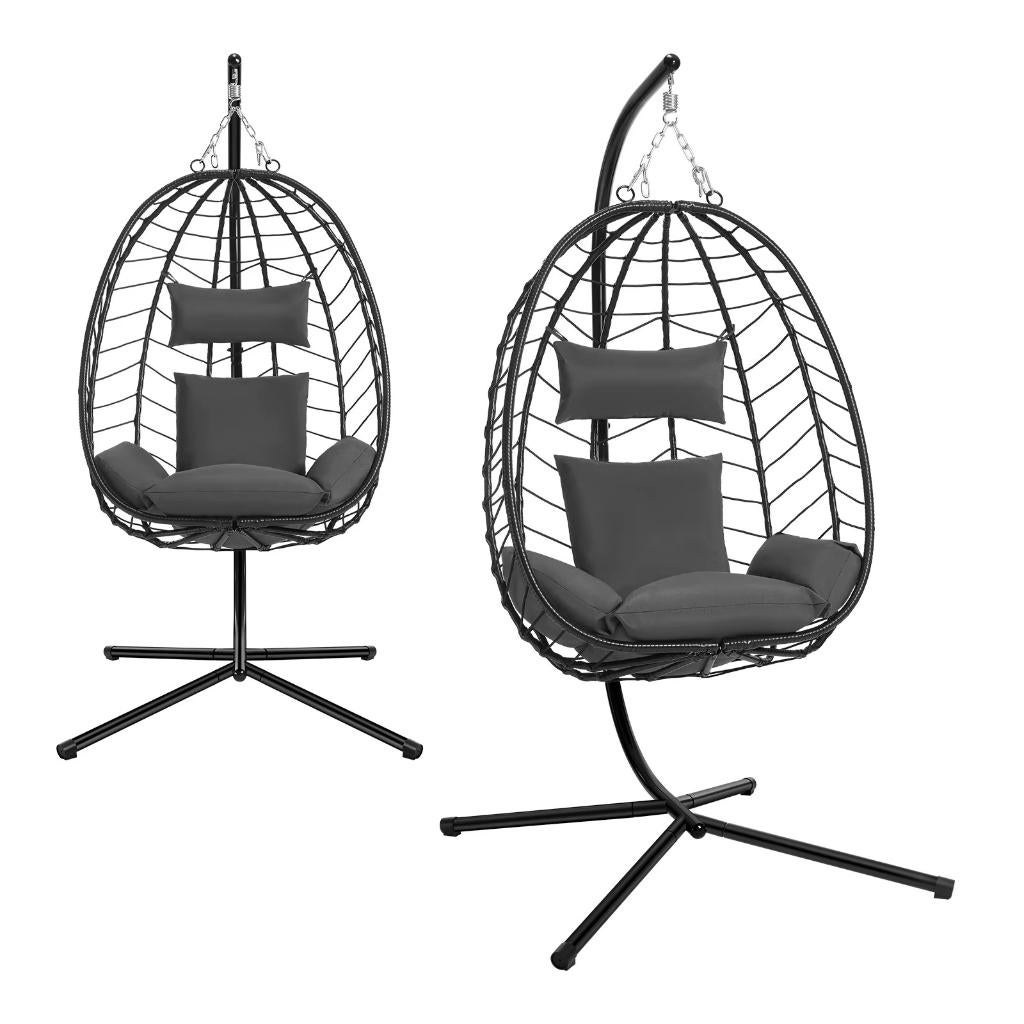 Egg Chair Hangstoel – Met Standaard – Grijs – Incl. Kussen, Overige materialen, Verzenden, Nieuw, Whoopr EU