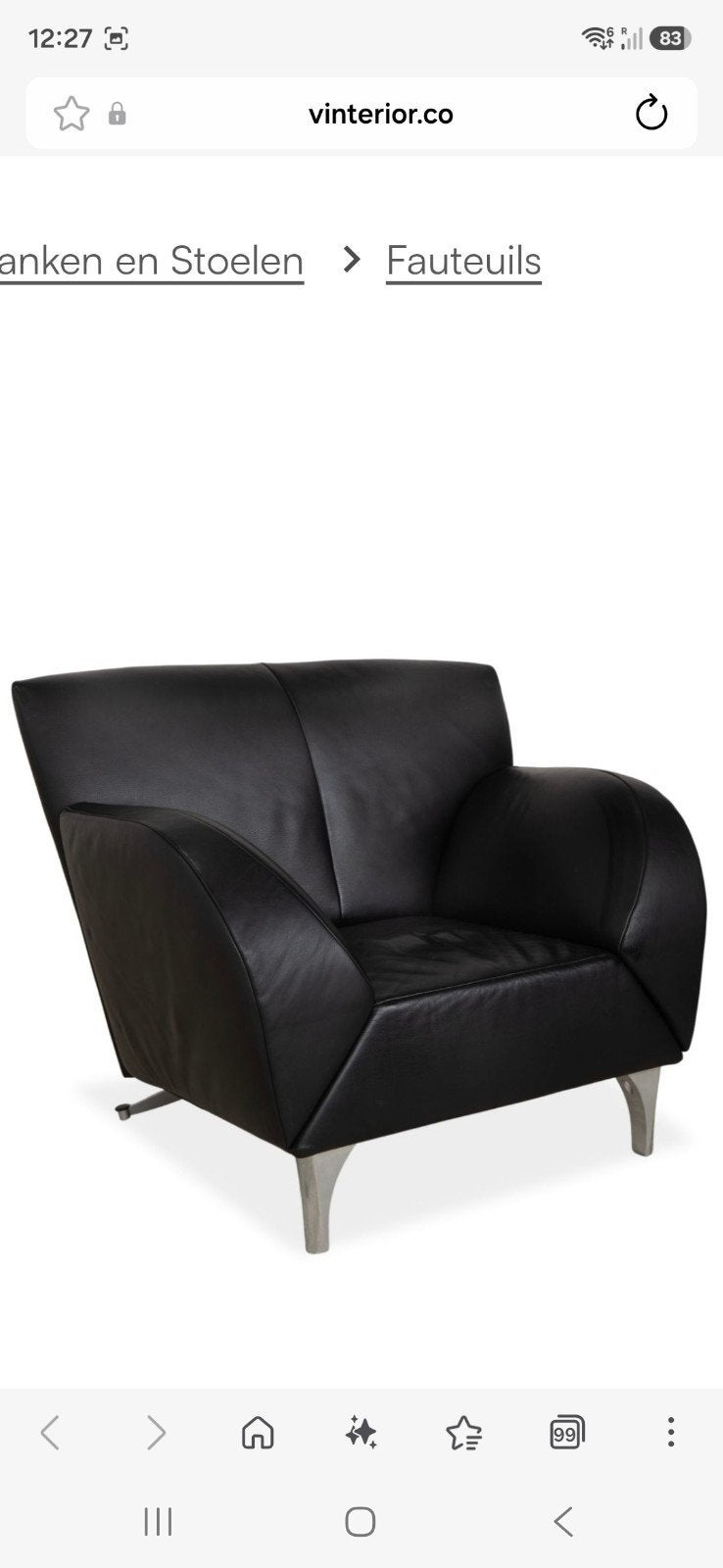 Jori Jr 8400 fauteuil - Zwart leer, Gebruikt, 100 tot 125 cm, Leer, Ophalen of Verzenden