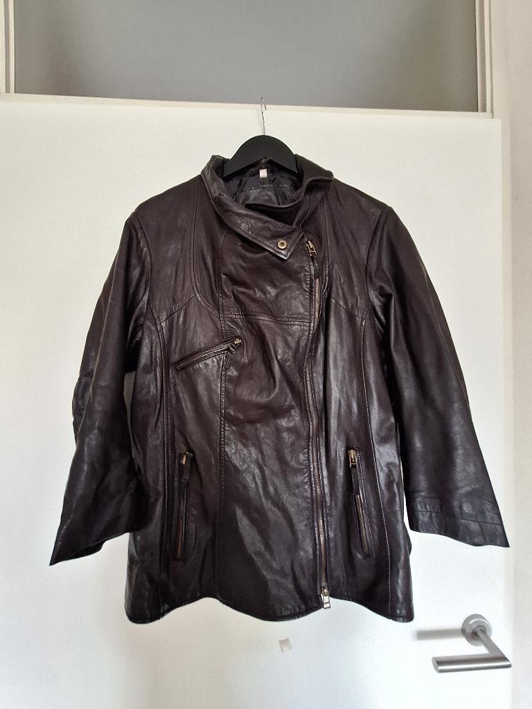 Donkerbruine leren jas maat L/XL, Ophalen of Verzenden, Zo goed als nieuw, Maat 42/44 (L), Bruin