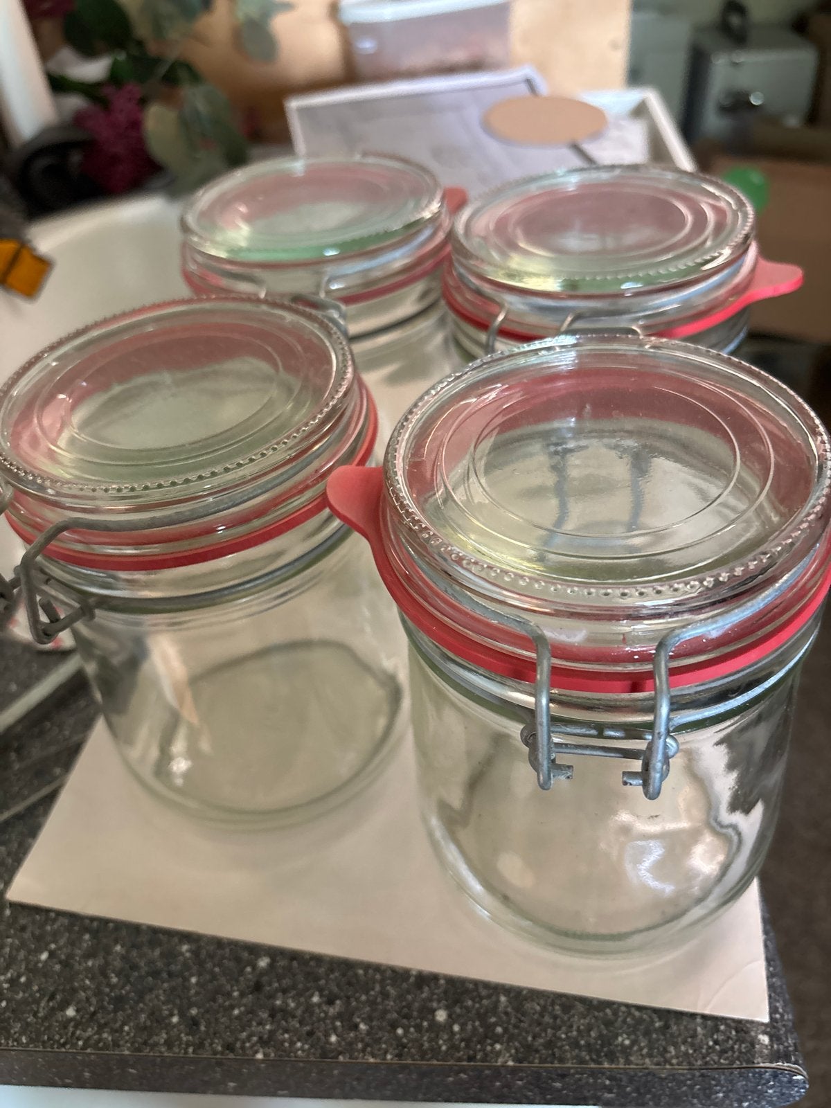 4 Glazen voorraadpotten/wevkpotten met beugelsluiting, Huis en Inrichting, Ophalen, Voorraadpot, Overige merken, Glas
