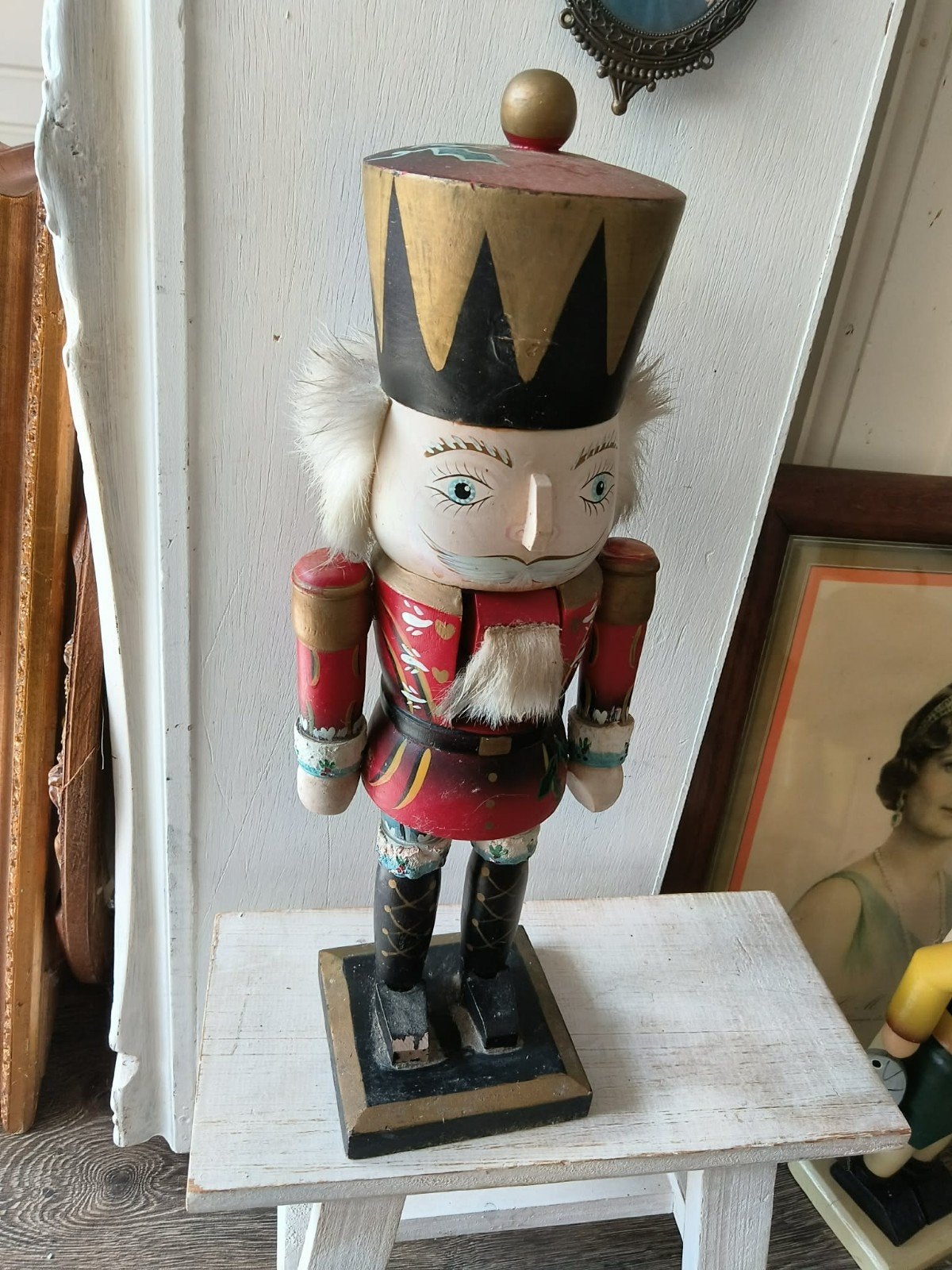 Vintage Notenkraker 34 cm hoog Houten Soldaat Decoratie, Ophalen of Verzenden