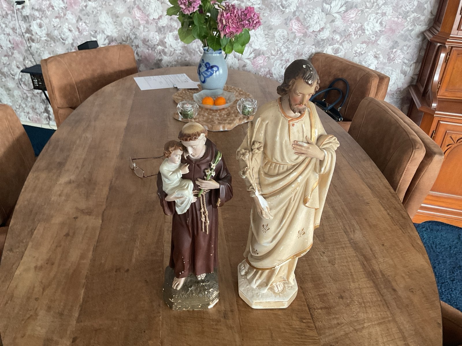 2 Grote Religieuze Beelden - Jozef en Antonius met Kind, Antiek en Kunst, Antiek | Religie, Ophalen