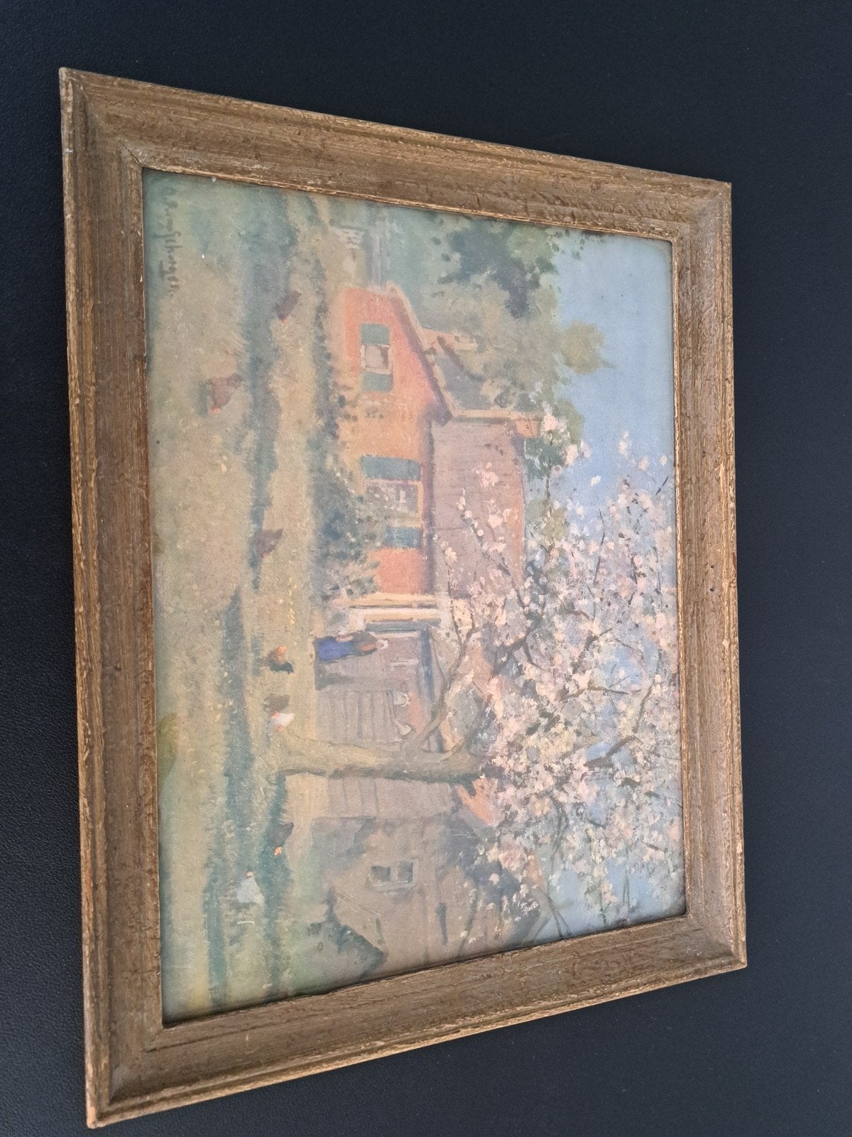 Oud Hollands Landschap met Boerderij en Bloesemboom, Oud hollands, Ophalen of Verzenden, Landschap, Aquarel