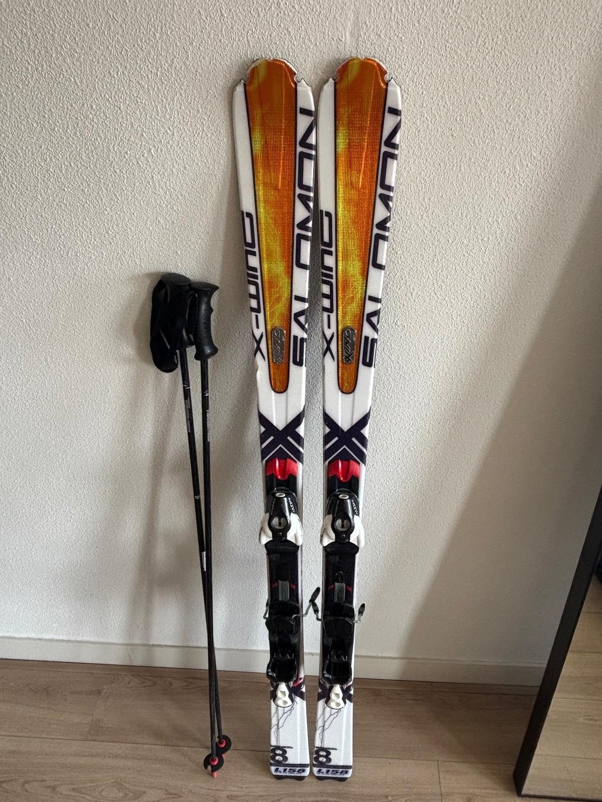 Salomon X-Wing ski's met bindingen en ski stokken, Ophalen, 140 tot 160 cm, Gebruikt, Salomon