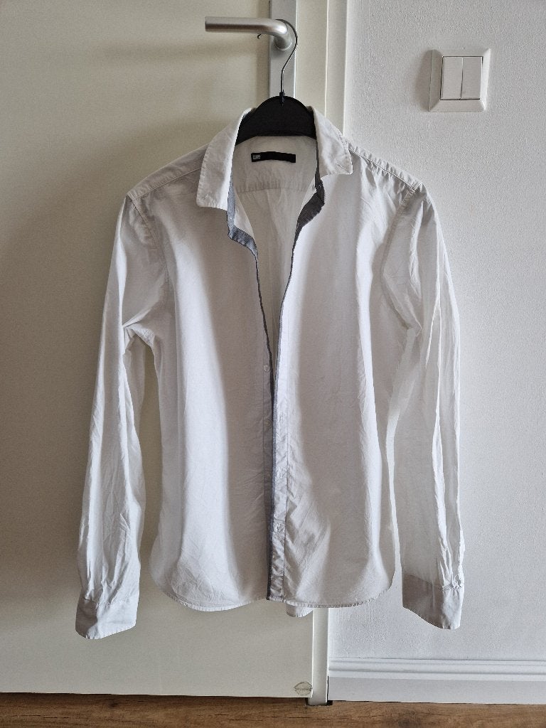 WE overhemd wit met grijze accenten, Kleding | Heren, Overhemden, Ophalen of Verzenden, Zo goed als nieuw, Wit, WE Fashion