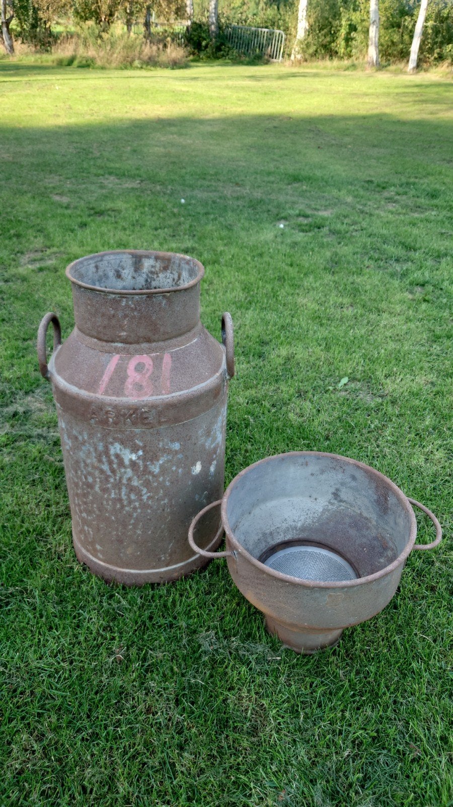 Arkel - antieke melkbus met trechter en zeven - Decoratief, Ophalen of Verzenden