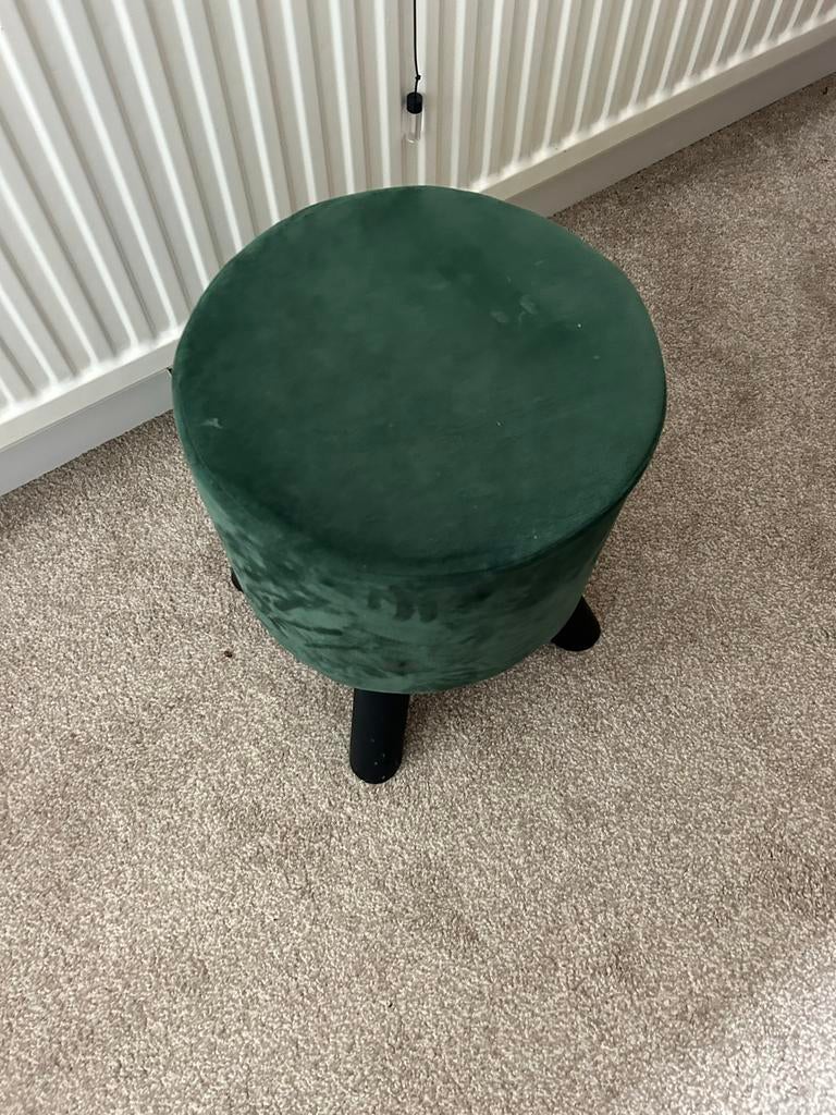 Poef - Krukje - Groen - Stof/Velvet, Minder dan 50 cm, Rond, Ophalen of Verzenden, Zo goed als nieuw