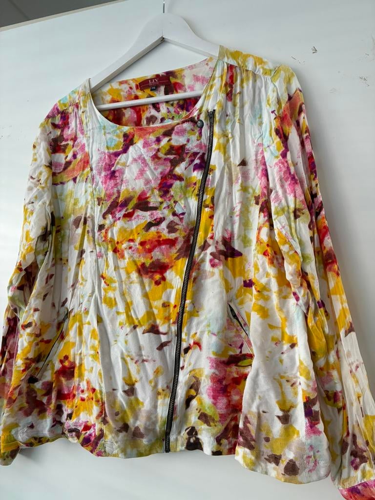 Blouse zomerjasje creme wit print geel roze xl, Ophalen of Verzenden, Zo goed als nieuw, Maat 46/48 (XL) of groter