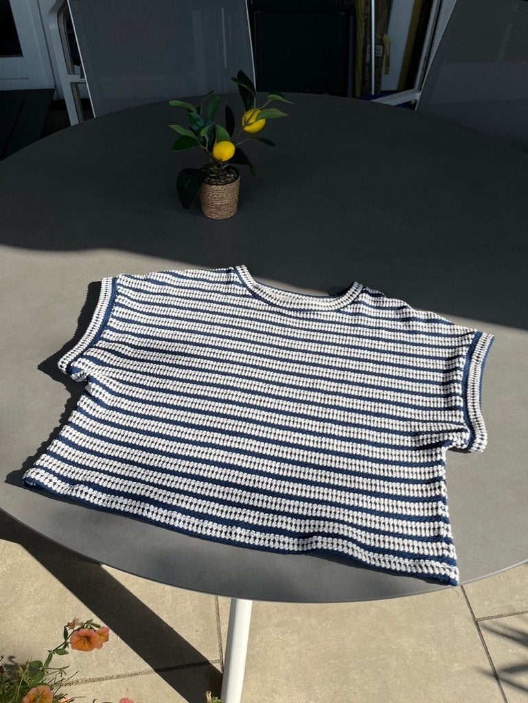 Nieuwe blauw/wit geweven Kiabi krop top, maat M = L, Maat 42/44 (L), Nieuw, Verzenden, Blauw