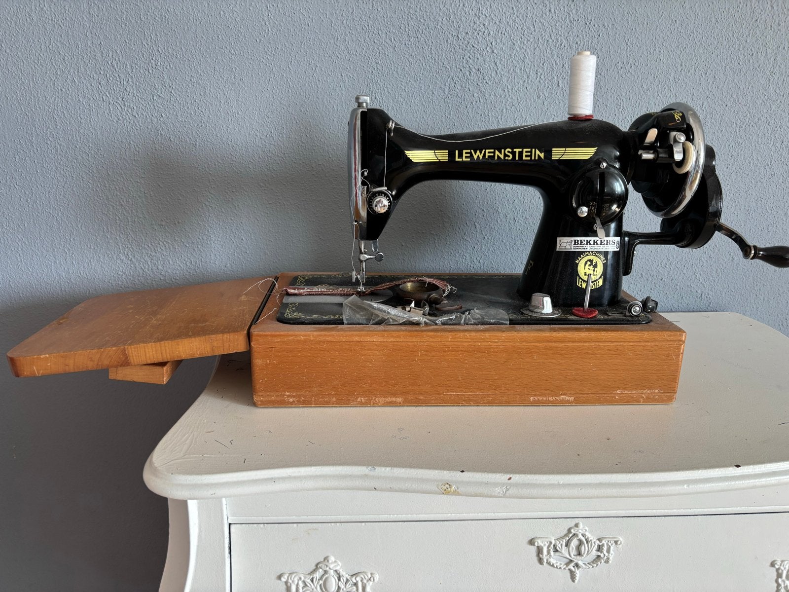 Vintage Lewenstein Naaimachine met Houten Koffer, Ophalen of Verzenden