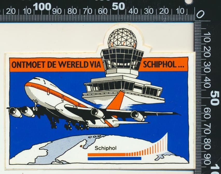 Sticker: Schiphol - Ontmoet de wereld via Schiphol (2), Ophalen of Verzenden, Zo goed als nieuw, Bedrijf of Vereniging