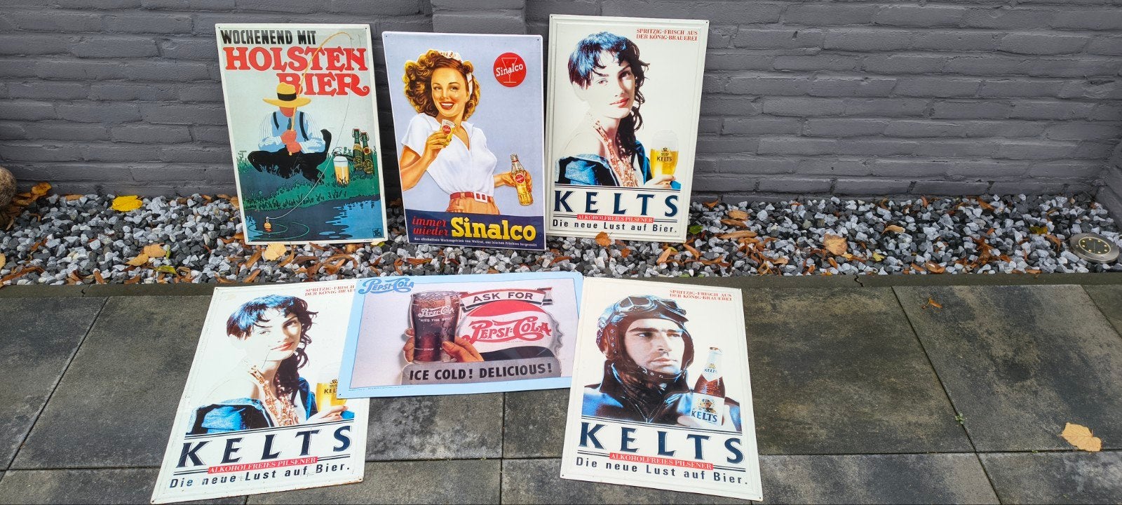 6x Vintage blikken reclameborden  Bier frisdrank & mancave, Ophalen, Gebruikt, Reclamebord