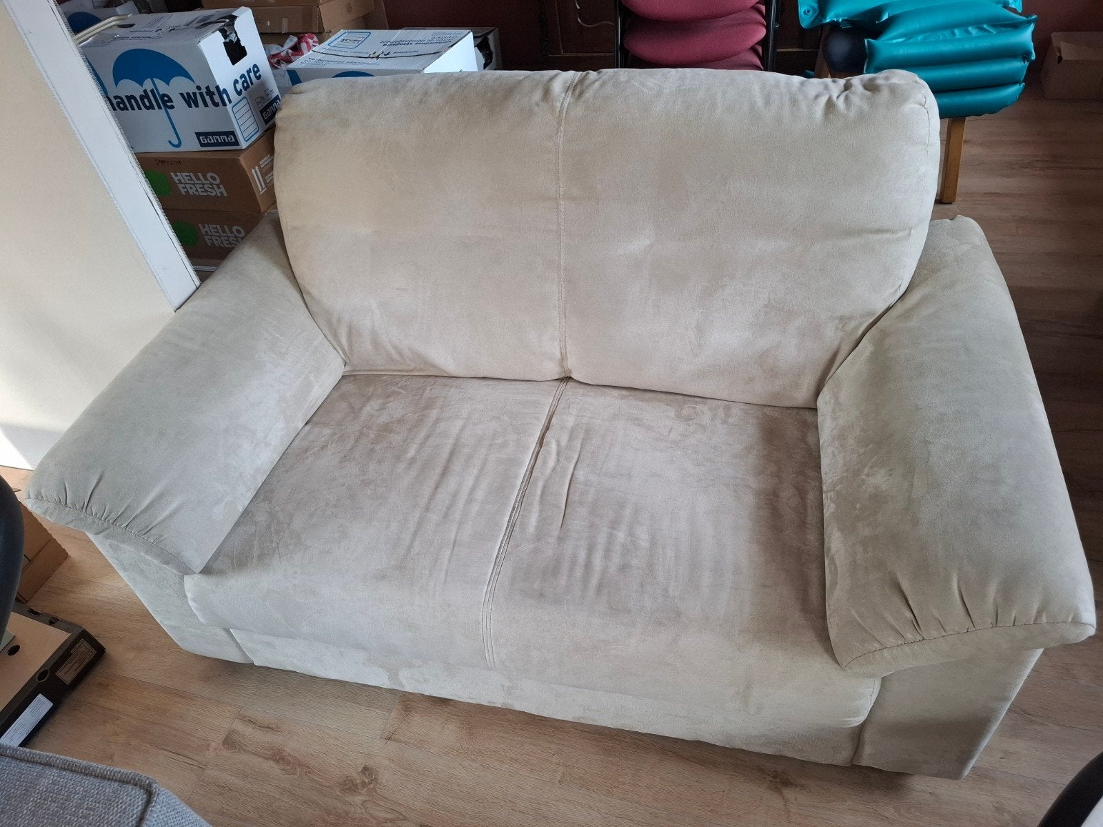 Comfortabele tweepersoonsbank - Beige stof, Ophalen, Gebruikt, 150 tot 200 cm, Tweepersoons