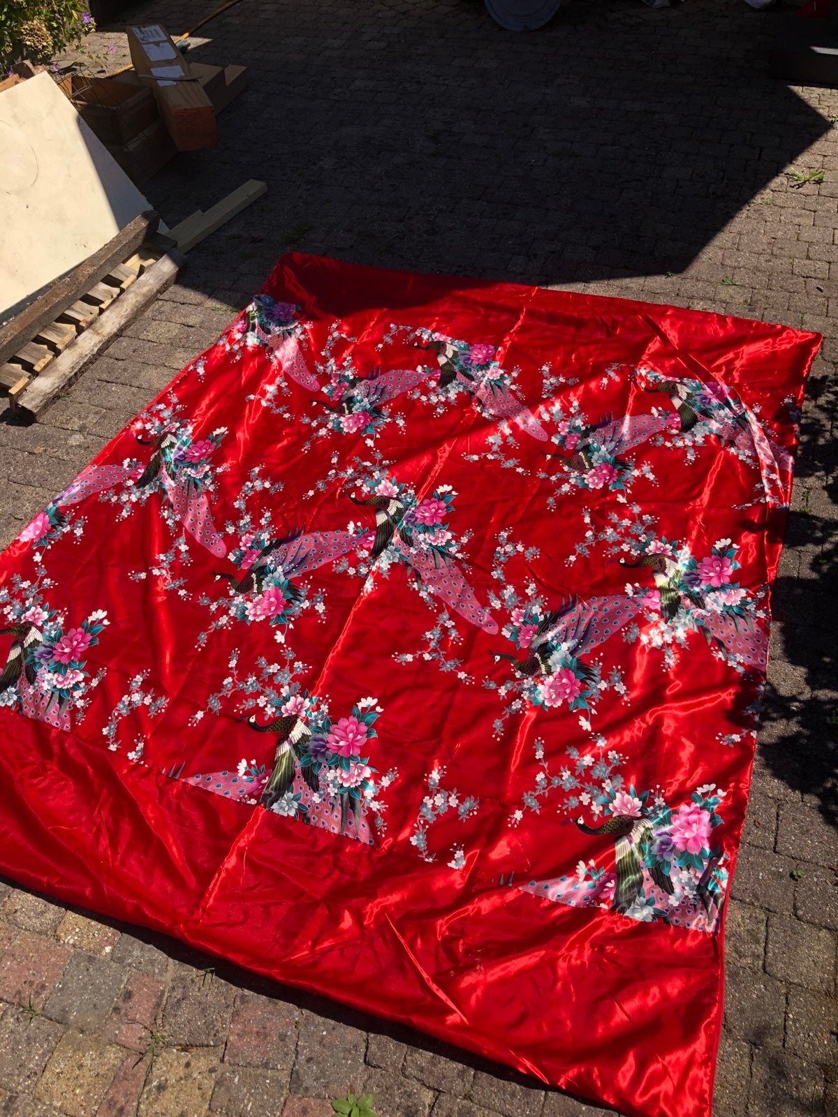 Rood Dekbedovertrek met Pauwenprint en Ritssluiting 200x160, Ophalen, Gebruikt, Overige merken, Jongetje of Meisje