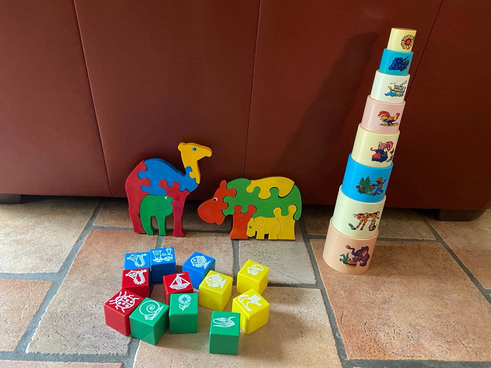 Vintage speelgoedpakket: puzzels, blokken en stapeltoren, Ophalen of Verzenden, Gebruikt, Overige typen