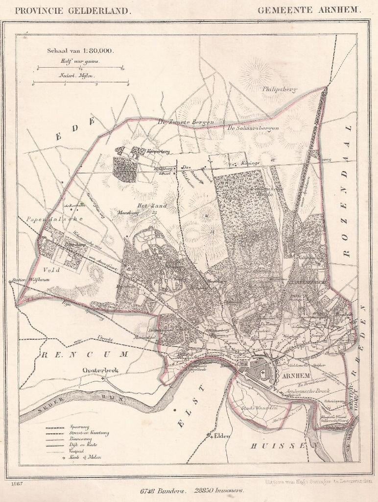 Arnhem Gemeente. Gemeentekaartje Kuyper. 1867, Origineel, 1800 - 1899, Cartografie, Ophalen of Verzenden