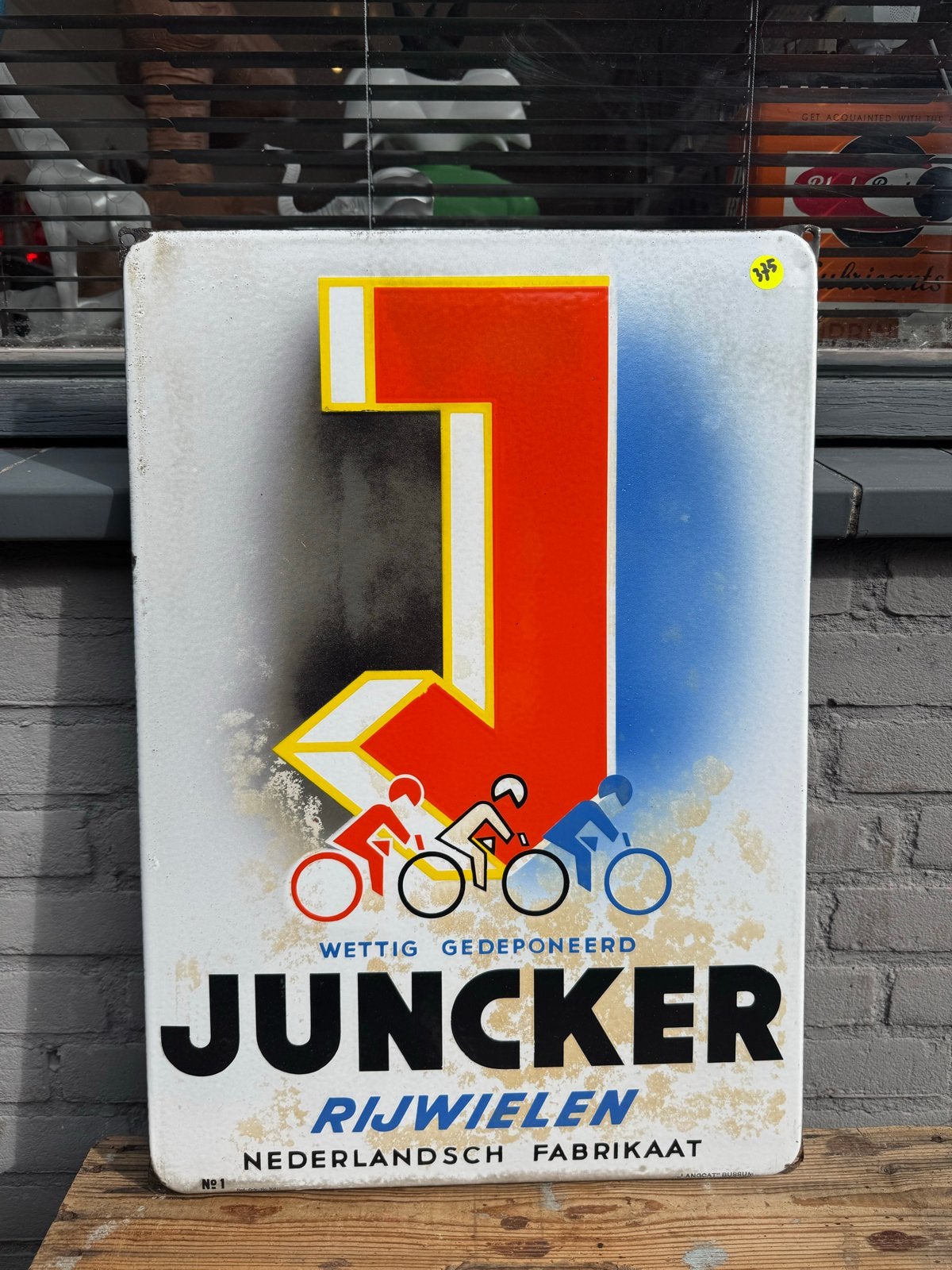 Vintage Juncker Rijwielen Emaille Reclamebord, Ophalen of Verzenden