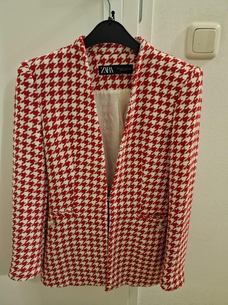 Zara Jasje Rood/Wit Pied-de-Poule, Zara, Ophalen of Verzenden, Zo goed als nieuw, Jasje