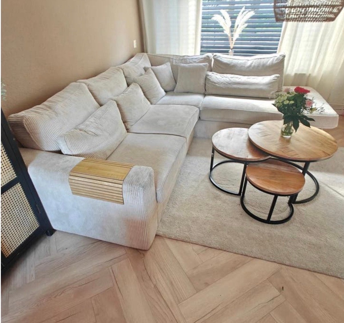 Fantastische ribstof corduroy hoekbank loungebank, Ophalen, 250 tot 300 cm, 100 tot 125 cm, Hoekbank