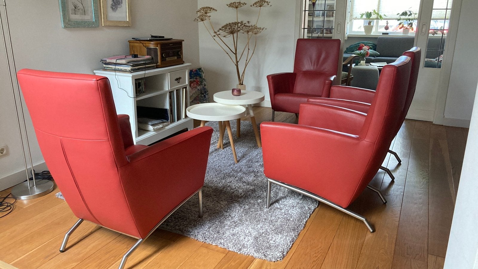 4 echt leren stoelen / fauteuils, Ophalen, Minder dan 75 cm, Leer, Zo goed als nieuw