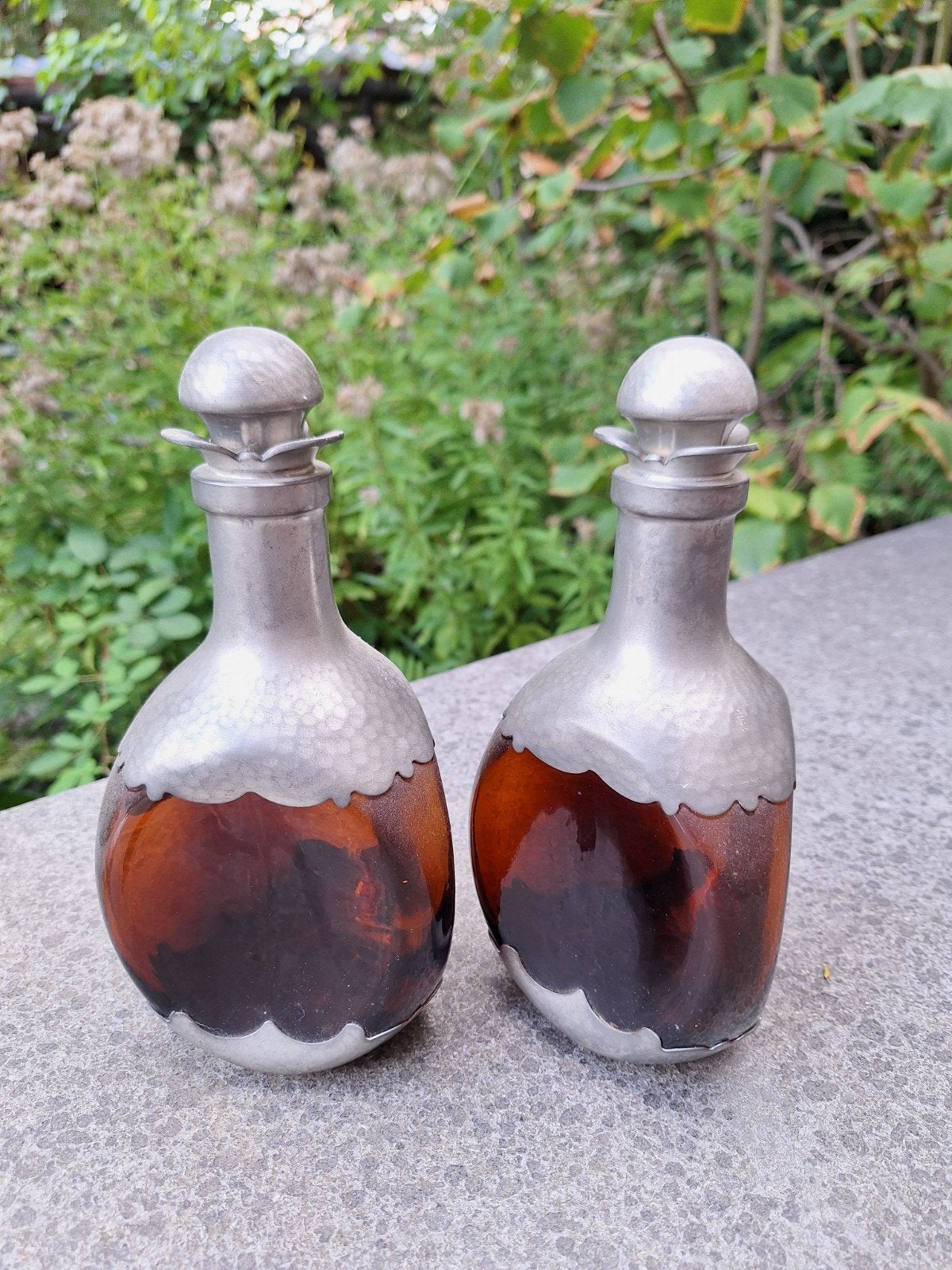 Vintage KMD Daalderop Karaf Set Tin/Amberglas, Ophalen of Verzenden