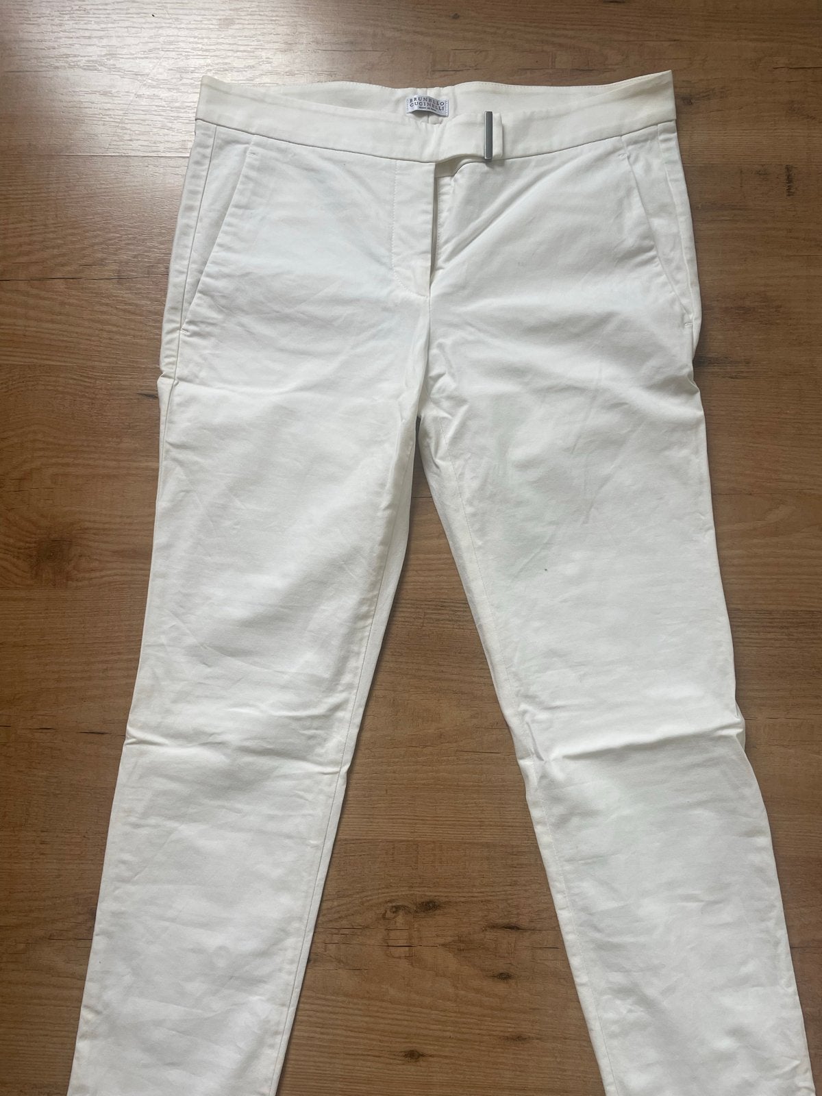 Brunello Cucinelli Dames Chino – Crème – Maat 38 (IT 44), Beige, Zo goed als nieuw, Lang, Ophalen