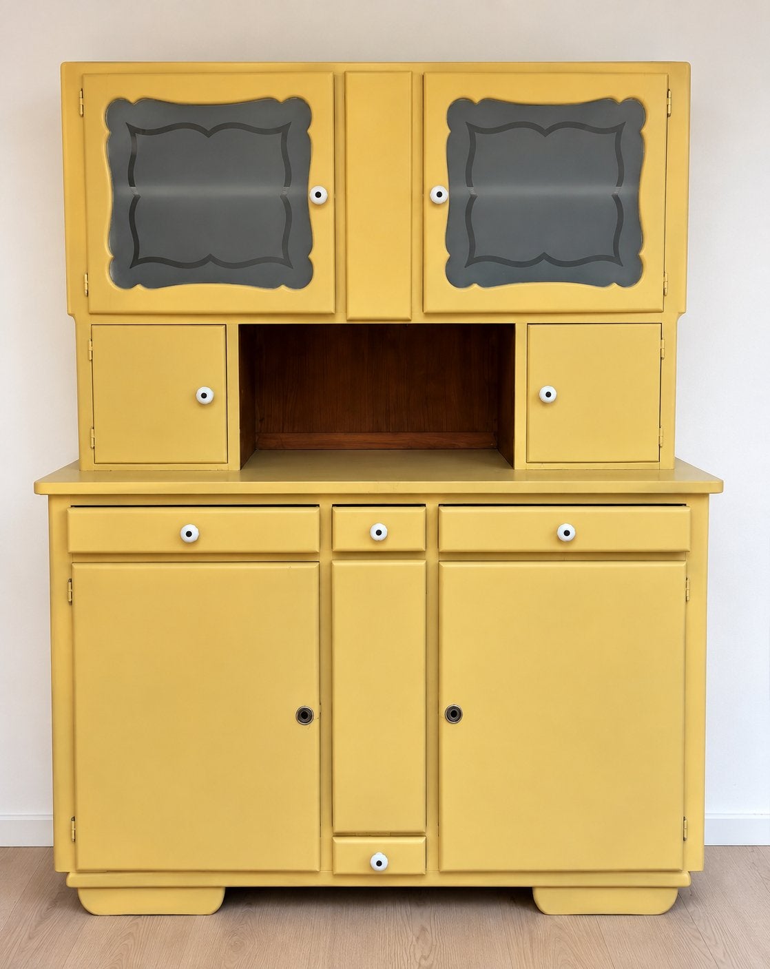 Vintage  Gele Brocante Buffetkast / Keukenkast, Huis en Inrichting, Ophalen, Gebruikt, 150 tot 200 cm, 25 tot 50 cm