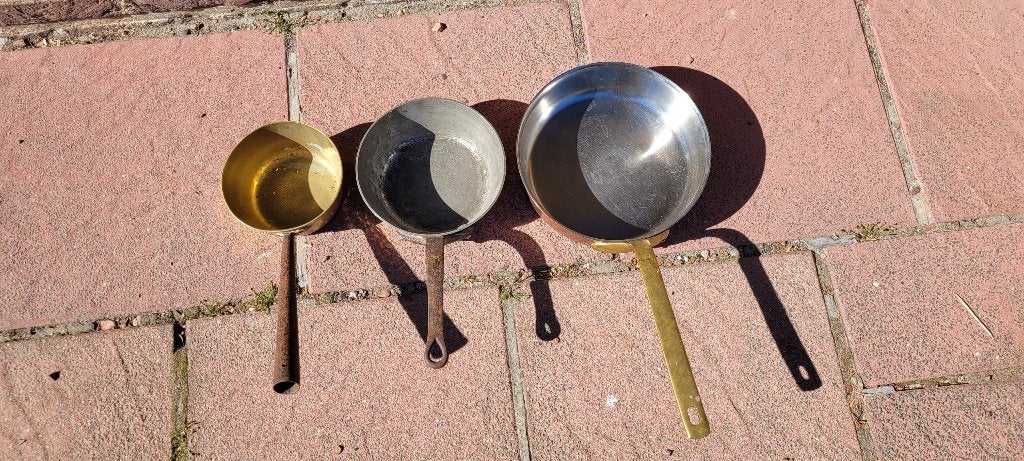 3 oude zware koperen pannen (7biv286b/70-6), Ophalen of Verzenden