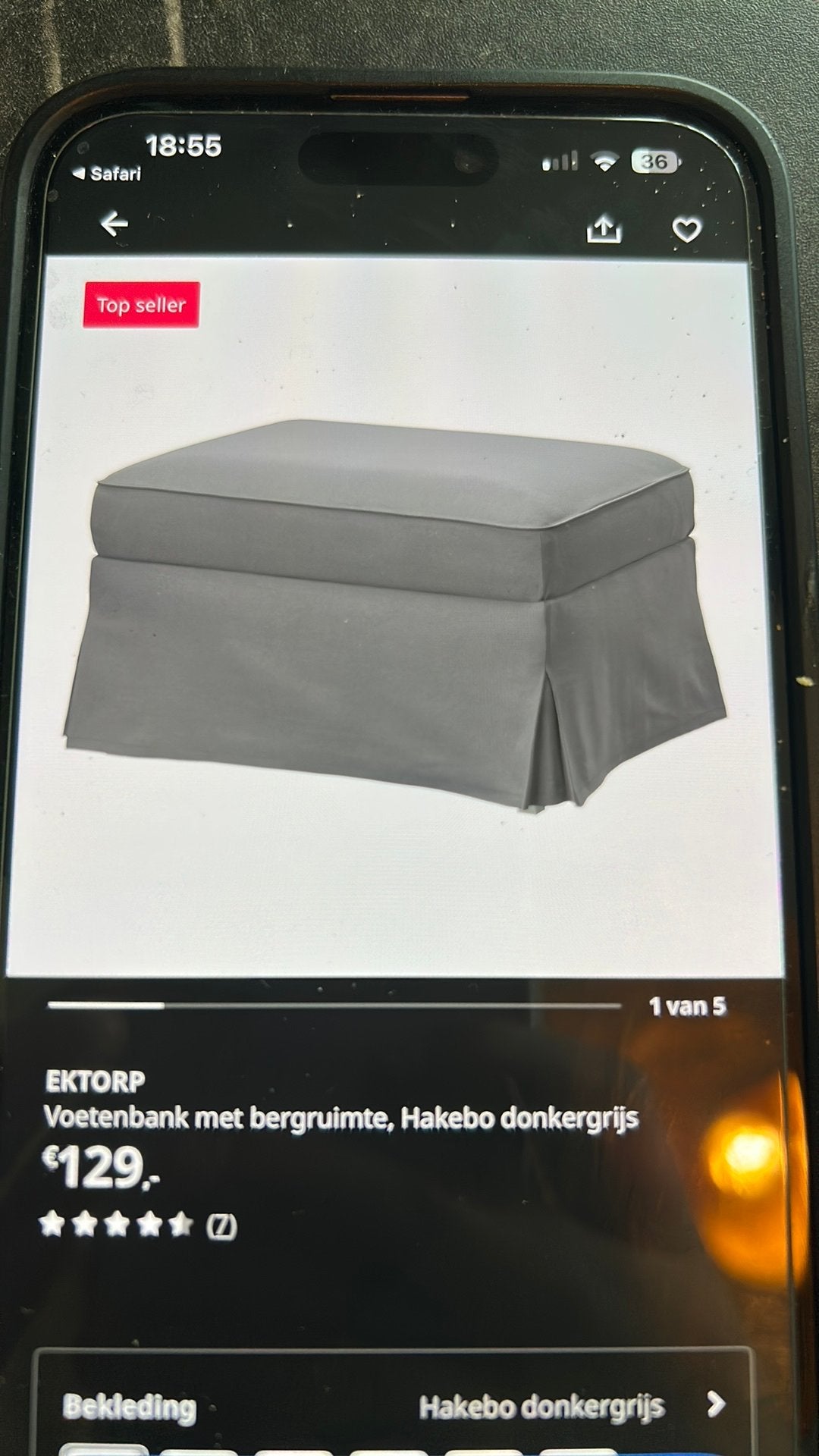 Ektorp voetenbank donkergrijs, Huis en Inrichting, Banken | Voetenbanken en Poefen, Ophalen, 50 tot 75 cm, Zo goed als nieuw, 75 tot 100 cm