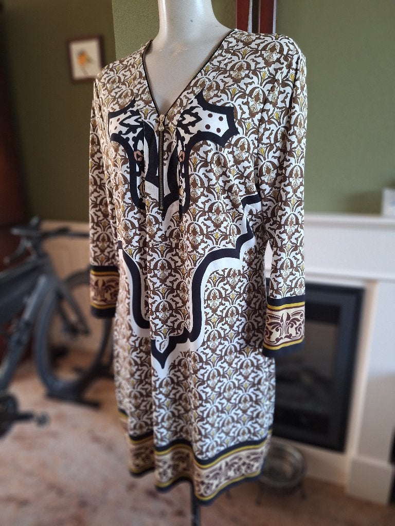 K-design prachtig wit bruin zwarte jurk in maat XXL, K-design, Verzenden, Zwart, Maat 42/44 (L)