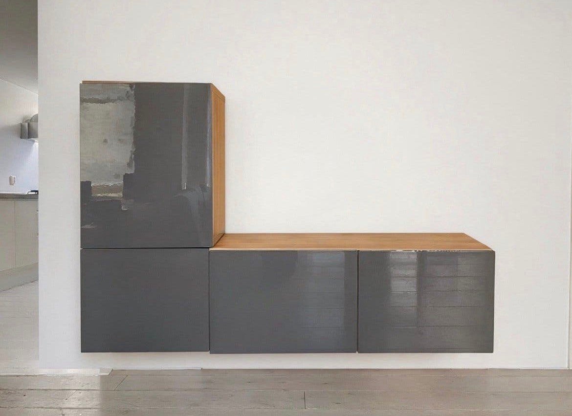 IKEA BESTÅ TV wandmeubel kastensysteem Hoogglans Grijs, Ophalen, 150 tot 200 cm, Met lade(s), Zo goed als nieuw