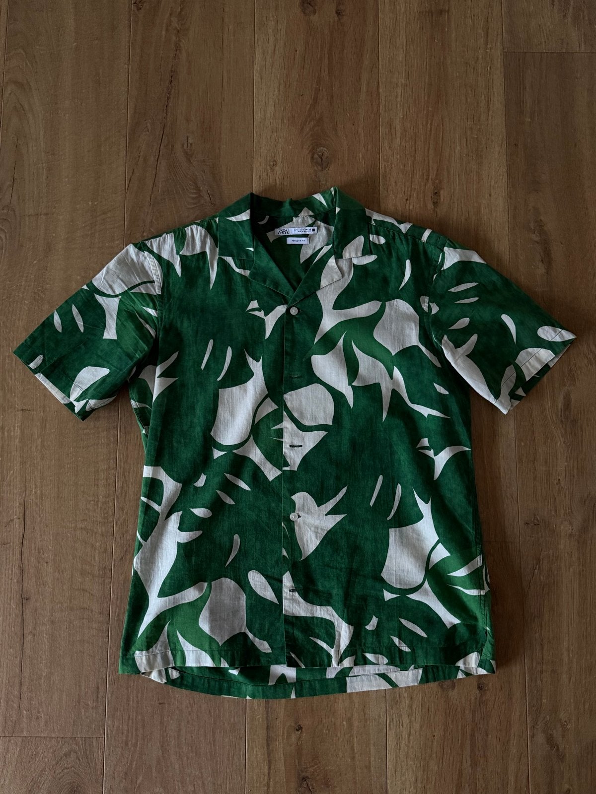 Zara Hawaii overhemd met bladprint - Maat S, Ophalen of Verzenden, Zo goed als nieuw, Groen, Halswijdte 38 (S) of kleiner