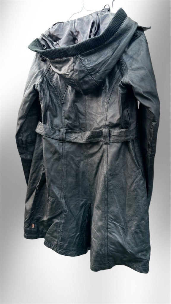 Leren trenchcoat met capuchon - Object Collectors Item, Zwart, Object, Ophalen of Verzenden, Maat 36 (S)