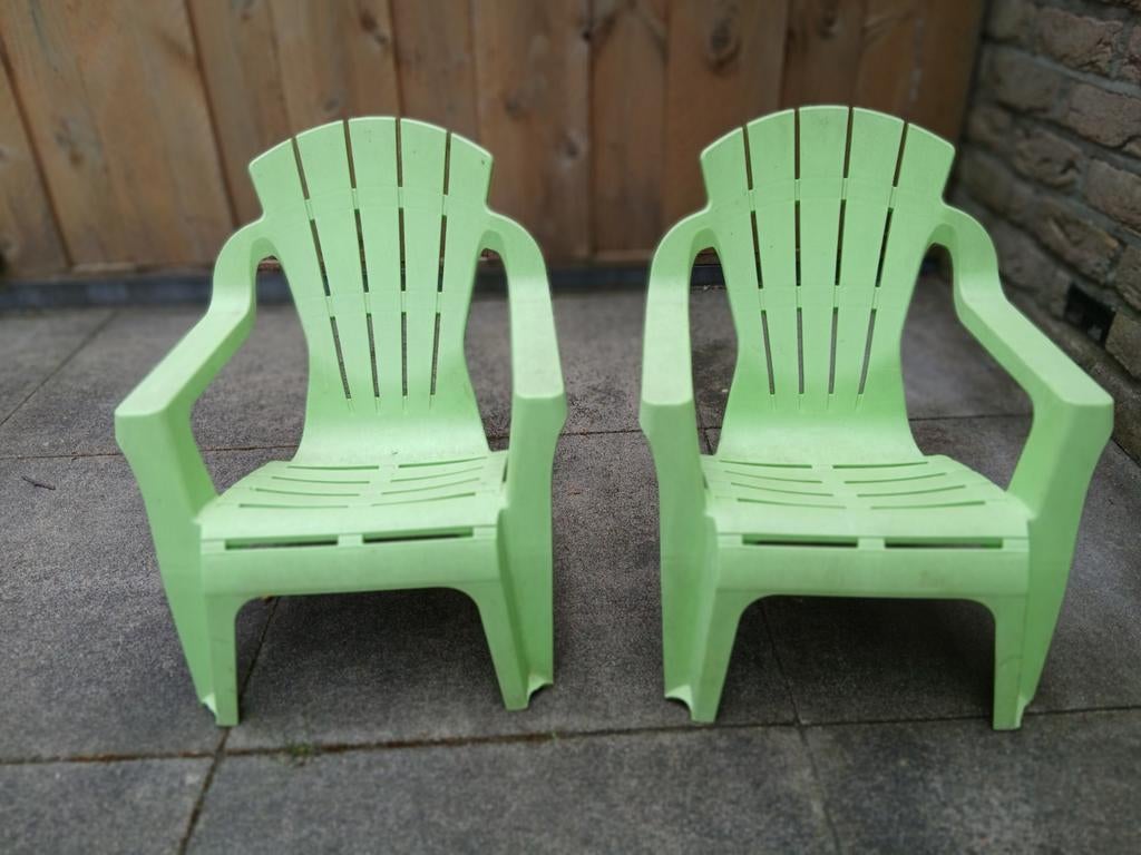 2 kinder tuinstoeltjes, groen, Tuin en Terras, Tuinstoelen, Ophalen, Gebruikt, Kunststof
