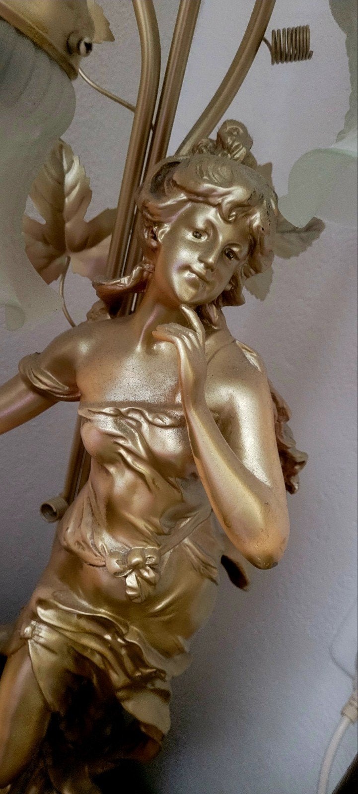 Antieke Gouden Tafellamp met Vrouwenfiguur, Ophalen of Verzenden