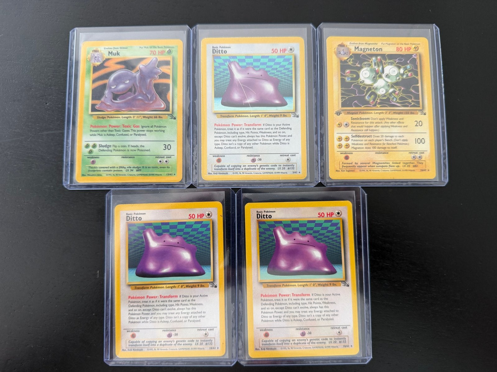 Pokémon kaarten: 3x Ditto, 1x Muk, 1x Magneton, Ophalen of Verzenden, Gebruikt, Meerdere kaarten
