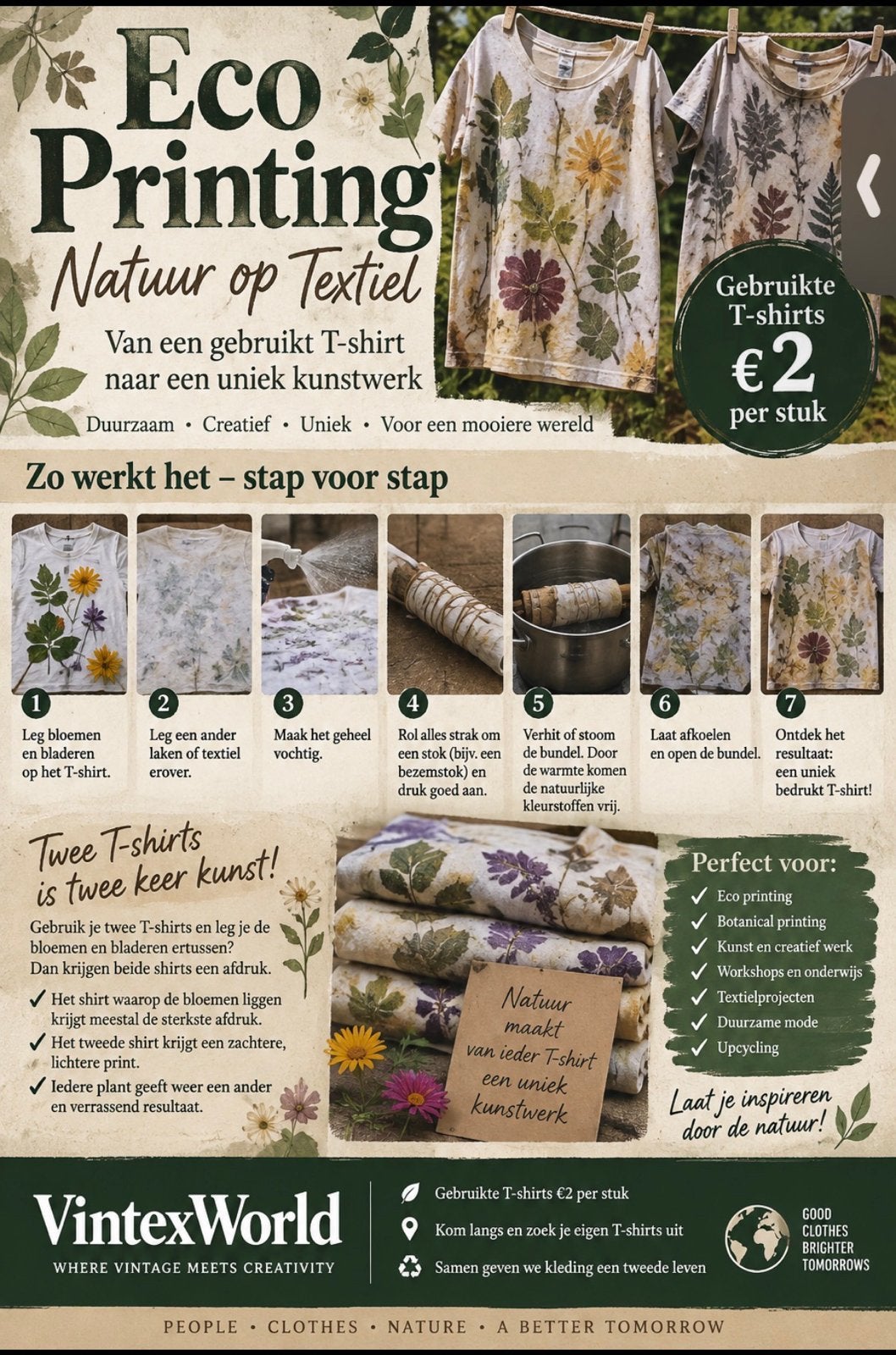 T-shirts: Unieke natuurlijke kunst op uw t shirt, Maat 38/40 (M), De hoek 91/11 Enkhuizen, Kilomarkt, Meerkleurig