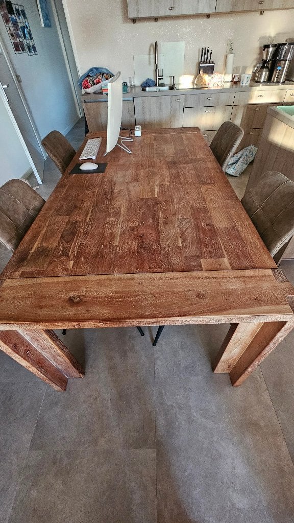 Robuuste teakhouten tafel, Huis en Inrichting, Ophalen, Gebruikt, Teakhout, 200 cm of meer