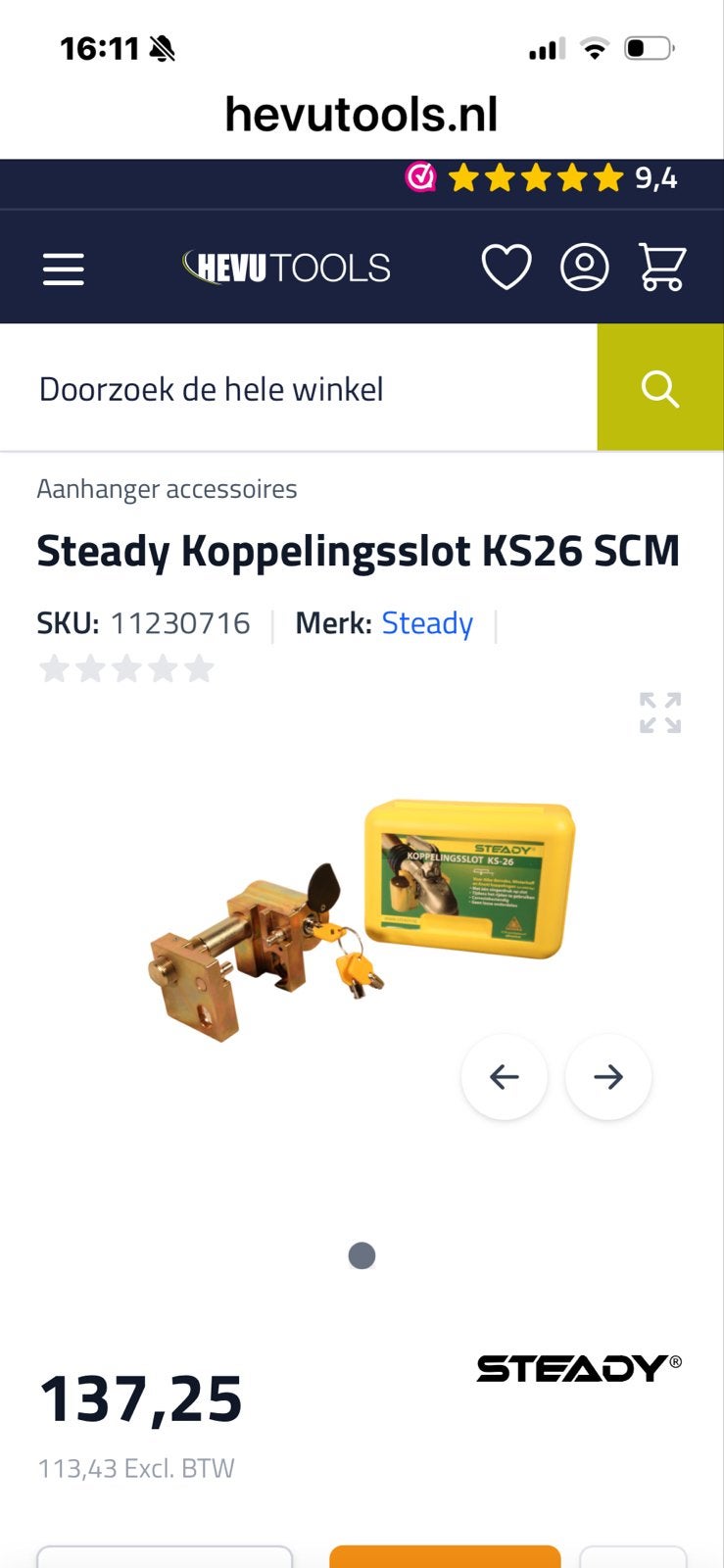 Steady Koppelingsslot KS26 SCM gekeurd voor vouwwagen/aanhan, Ophalen, Gebruikt