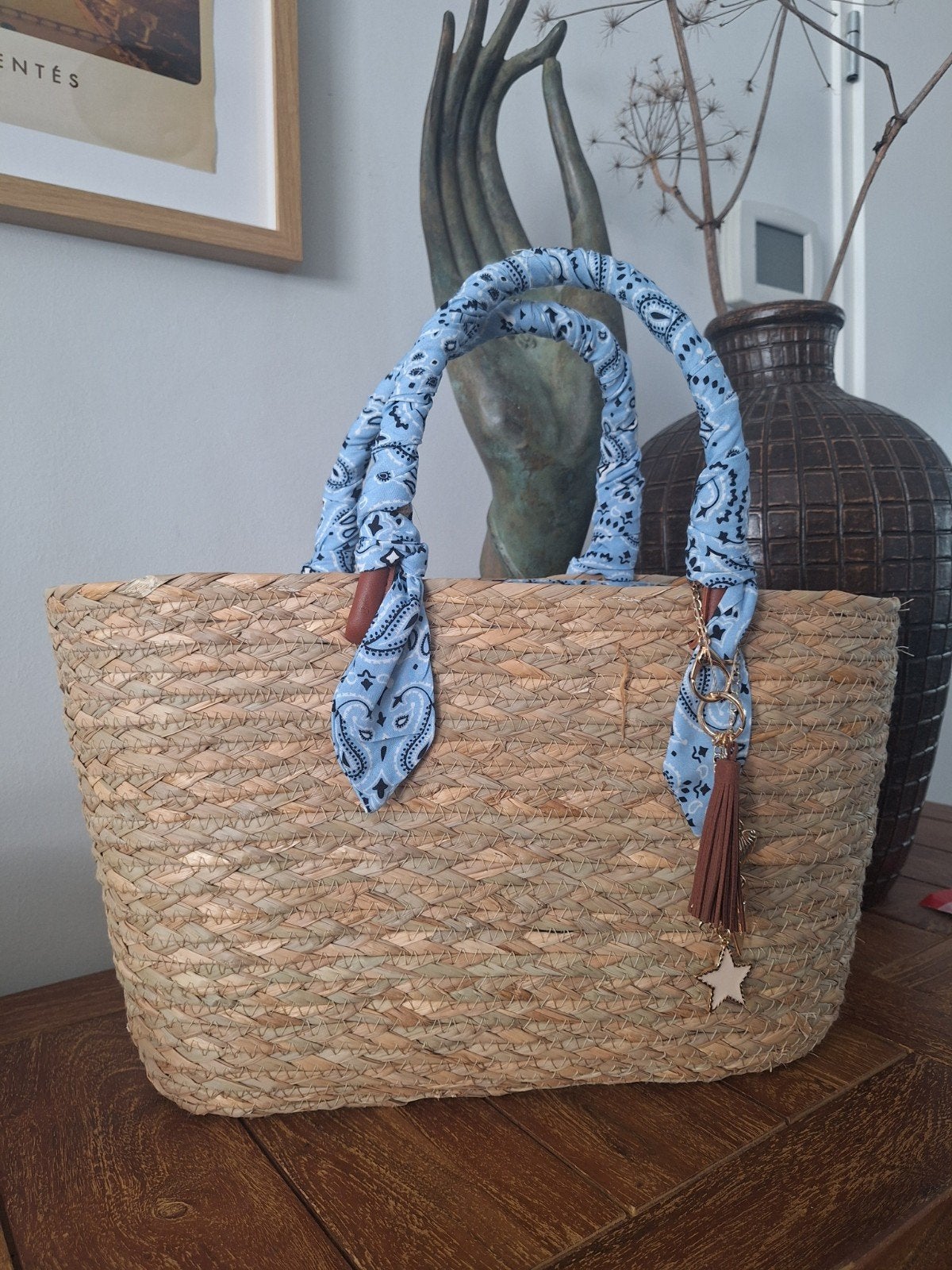 NIEUWE  lichtblauwe paisley / bandana strandtas - schoudert, Ophalen of Verzenden, Nieuw, Blauw