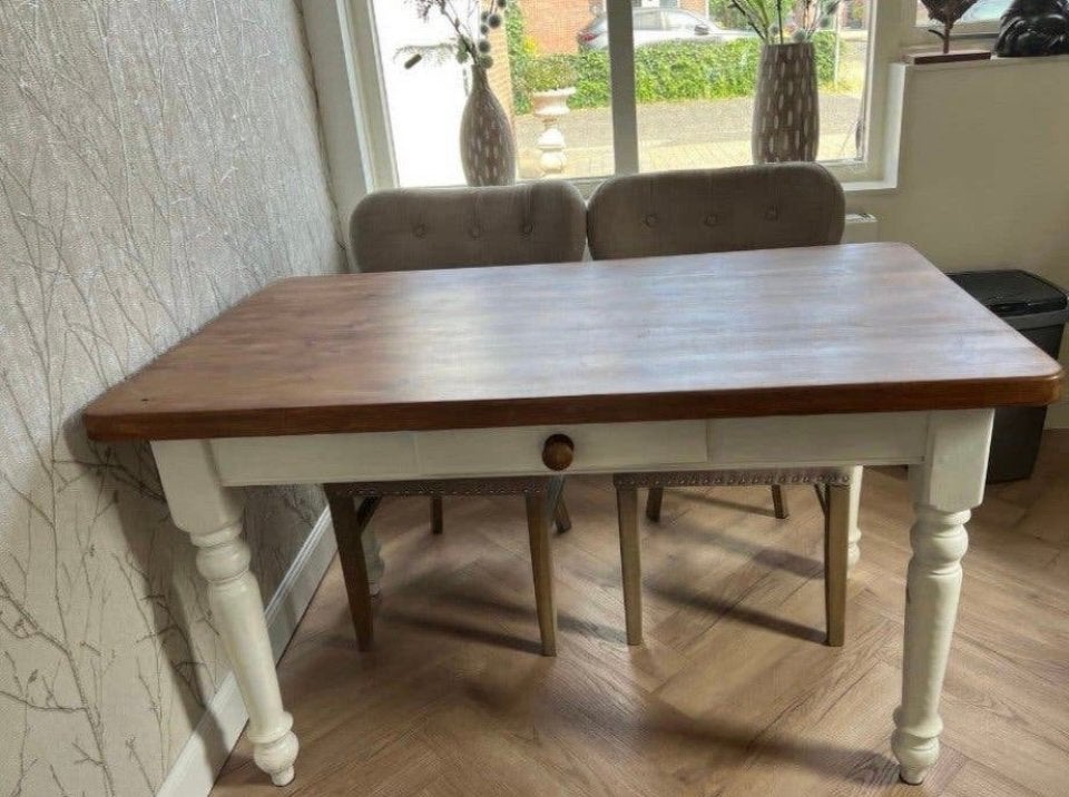 Landelijke Wit grenen eettafel 140x80, Ophalen, Zo goed als nieuw, Rechthoekig, 50 tot 100 cm