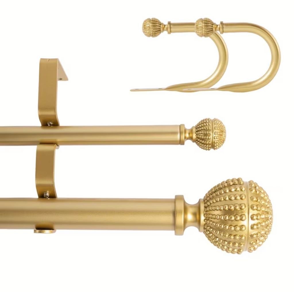 Gouden Gordijnroede Set met Decoratieve Knoppen en Haken, Huis en Inrichting, Stoffering | Gordijnen en Lamellen, Overige kleuren
